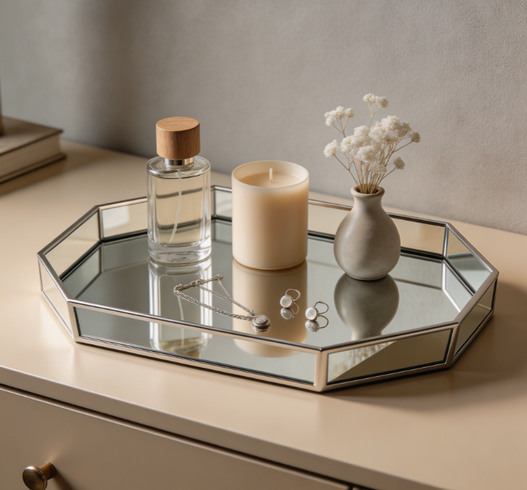Geometric Mirrored Decorative Tray Ornament
